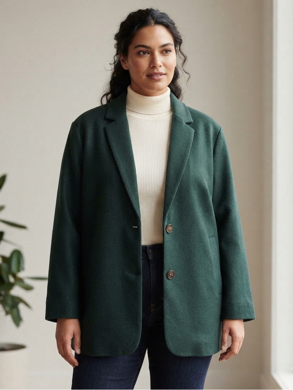 Madewell The Brushed Oversized Dorset Blazer Green Wool Jacket Plus Size 1X